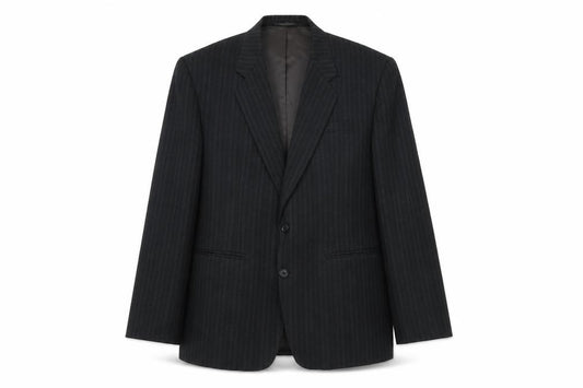 Front view of Gopoint men’s black striped polyester jacket suit jacket, size XL, regular