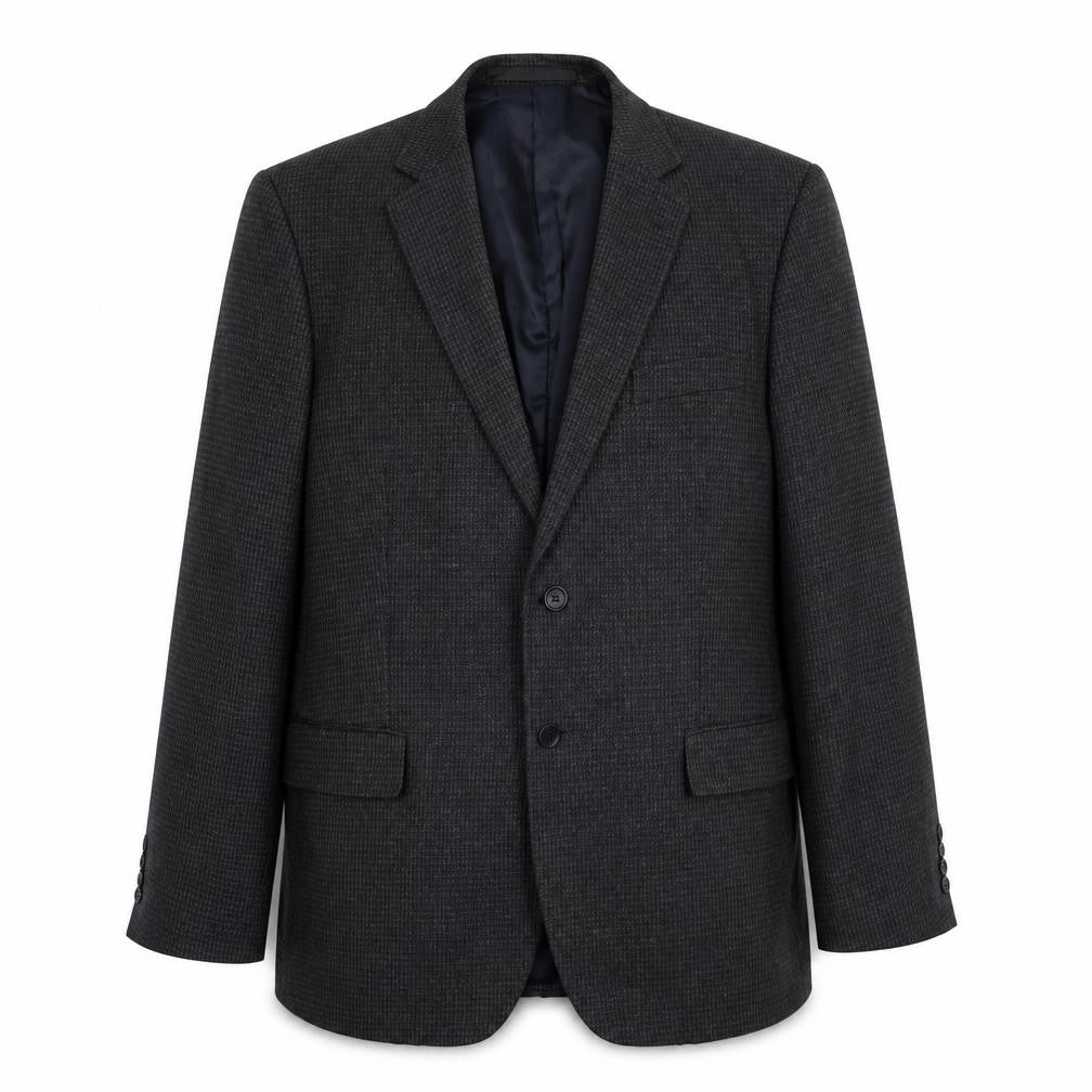 Front view of Marks & Spencer men’s grey geometric polyester jacket suit jacket, size 42, regular
