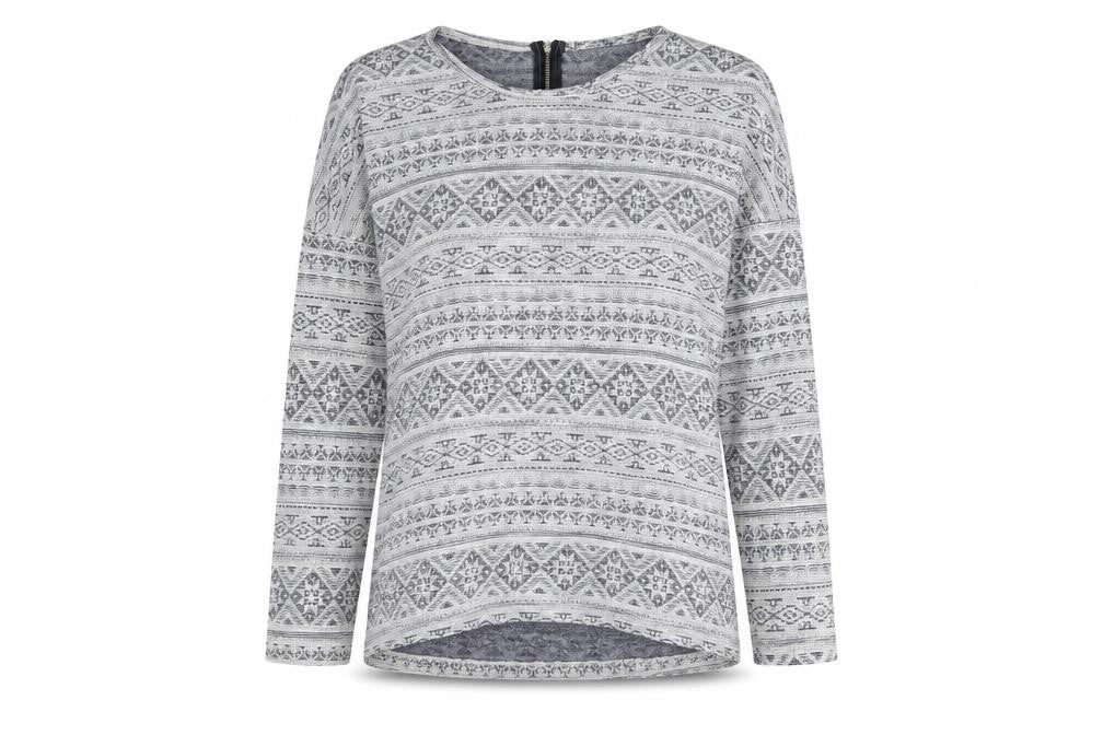 Dunnes Womens Grey Geometric Cotton Basic Blouse Size M Round Neck