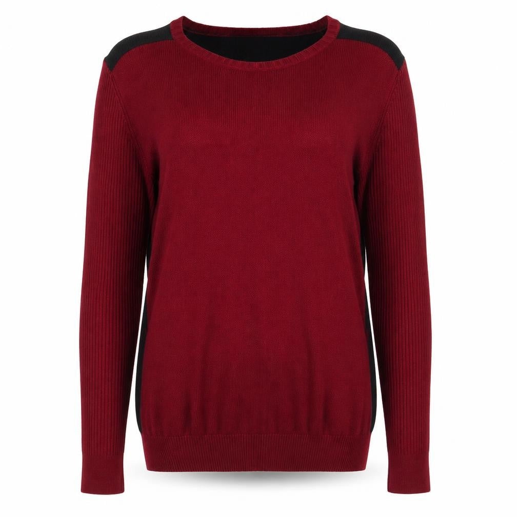 Front view of Jonathan Saunders women’s red round neck viscose jumper, size UK 14