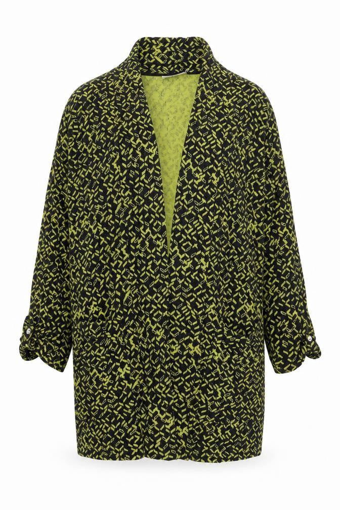 Adini Womens Green V-Neck Geometric Cotton Pullover Jumper Size S