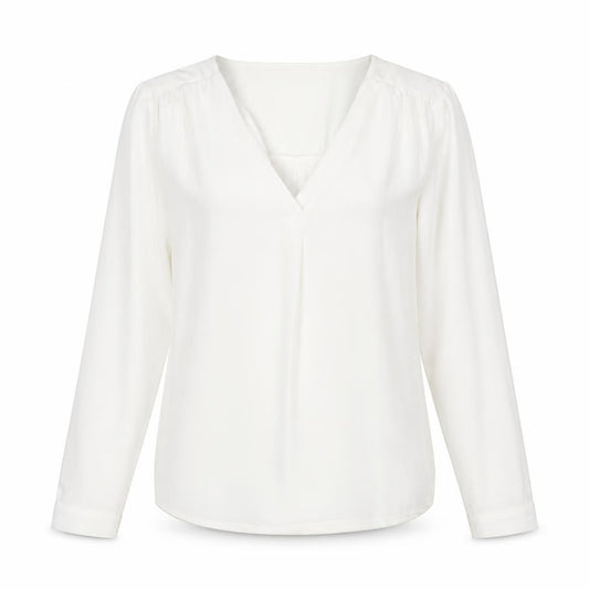 Front view of VILA women’s white polyester basic blouse, size S, v-neck