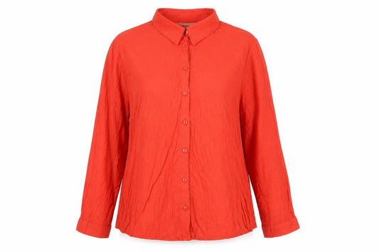 Front view of Julie Guerlande women’s red cotton basic button-up, size UK 10, collared