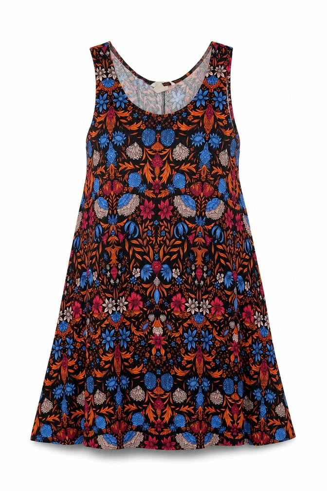 Front view of H&M women’s multicoloured geometric viscose trapeze & swing, size M, round neck pullover