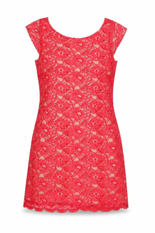 Front view of Oasis women’s red floral polyamide a-line, size UK 12, round neck zip