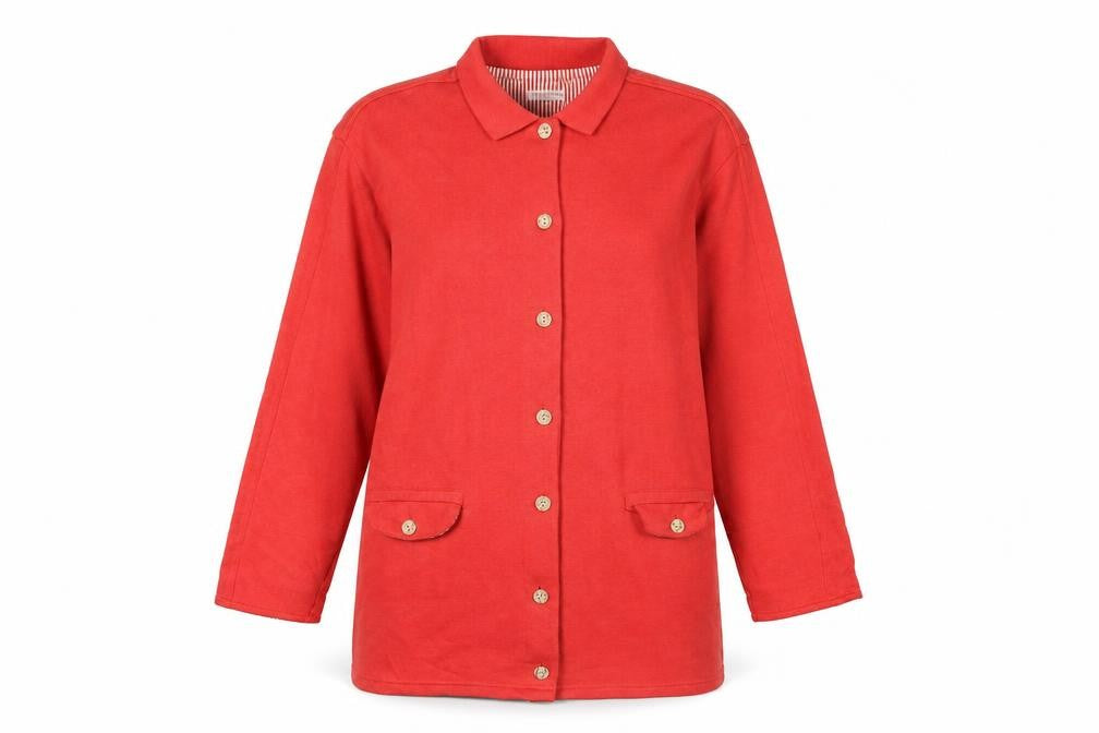 Front view of South Lodge women’s red jacket, size S, buckle