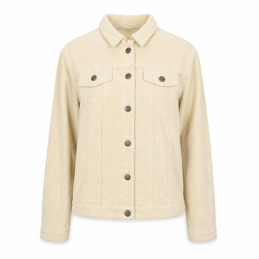 Front view of SP & Co women’s beige jacket, size M, button