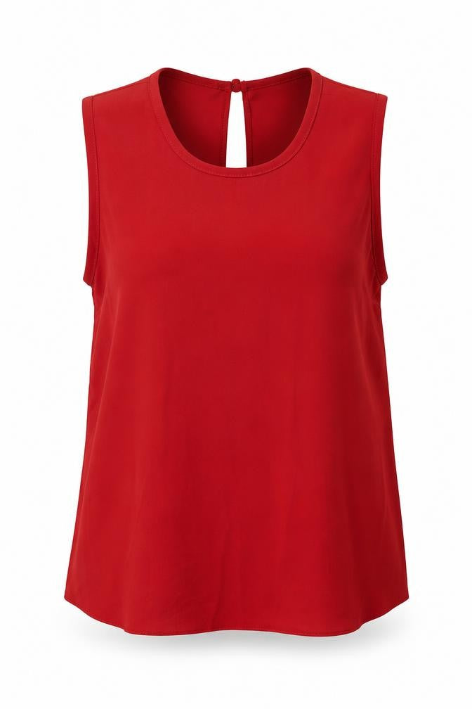 Front view of Dorothy Perkins women’s red polyester basic tank, size UK 10, scoop neck