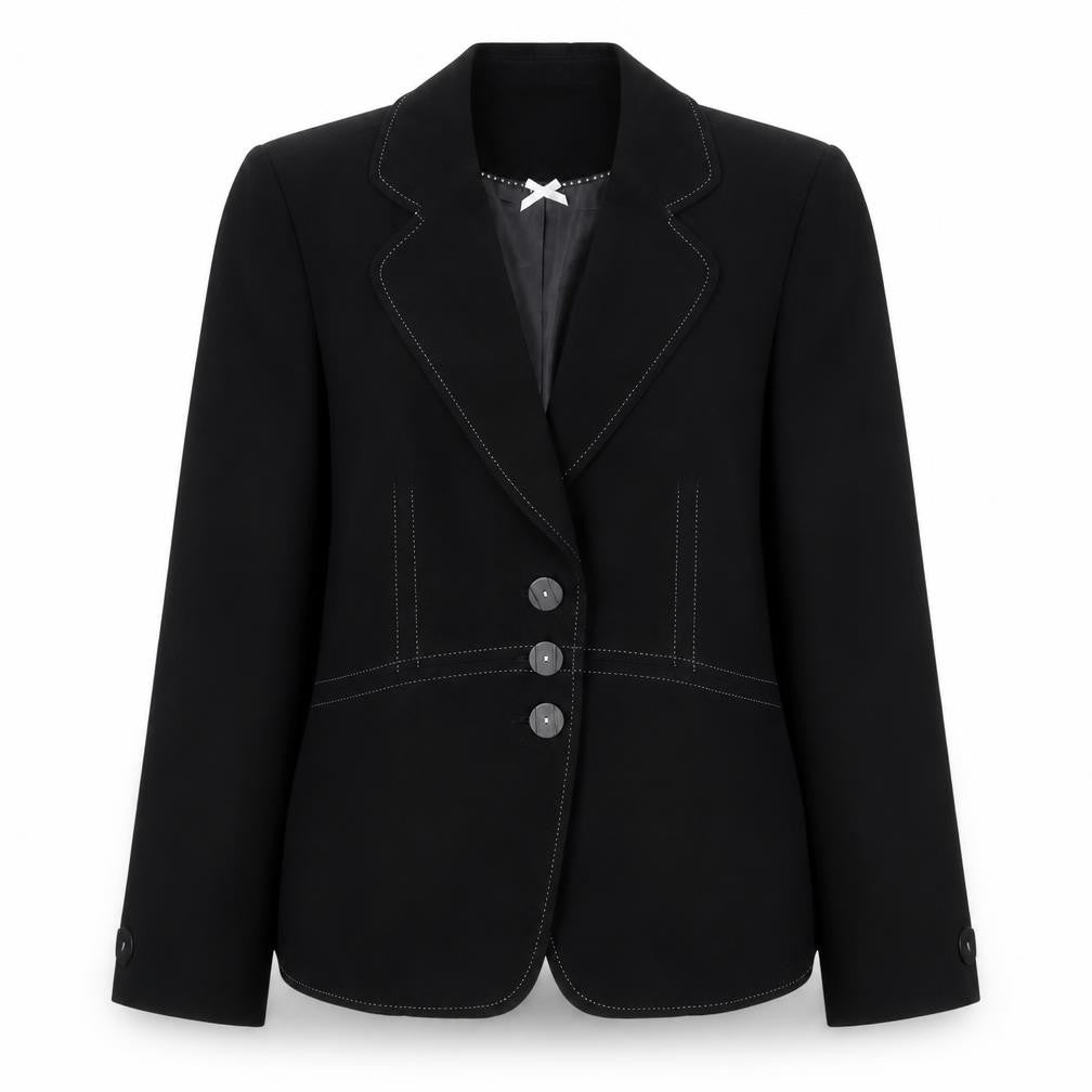 Front view of Marks & Spencer women’s black polyester jacket blazer, size UK 12