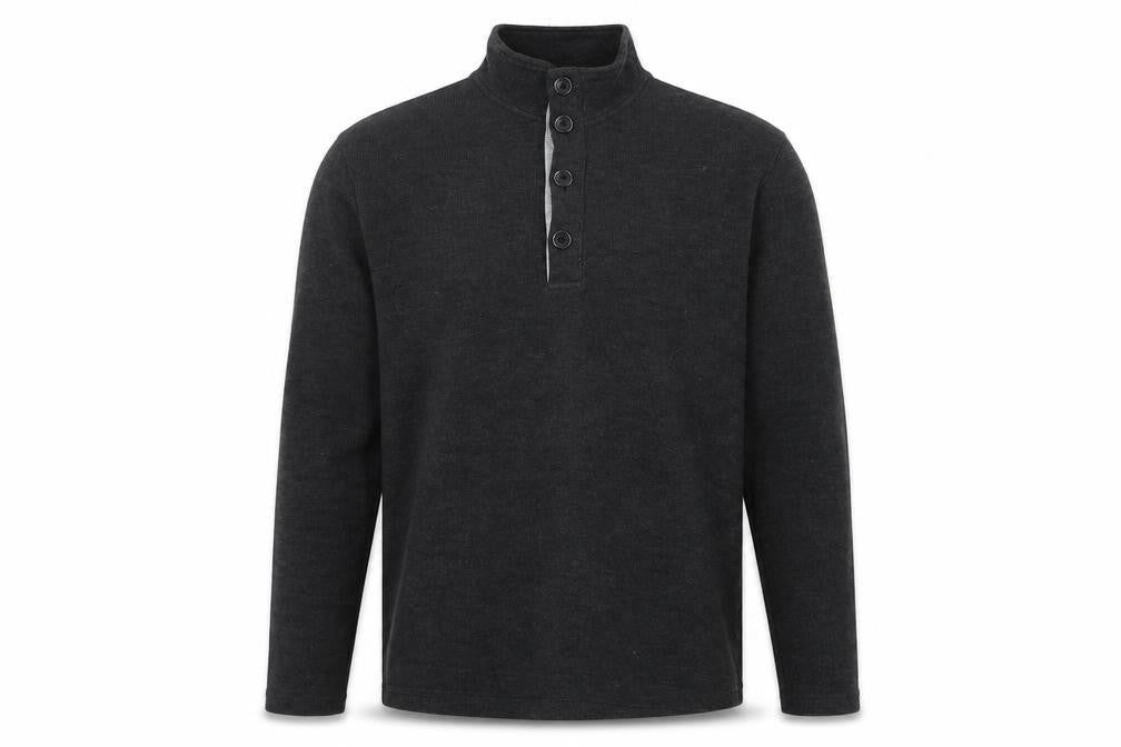 G2000 Mens Grey High Neck Cotton Henley Jumper Size M Long Sleeve