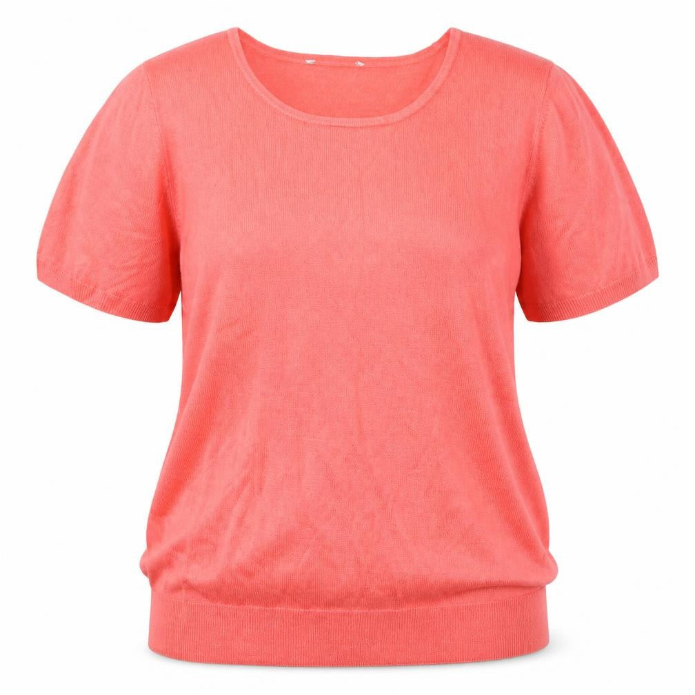 Front view of BHS women’s pink round neck acrylic jumper, size UK 16