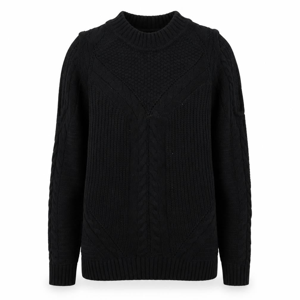 Front view of H&M women’s black round neck cotton jumper, size M