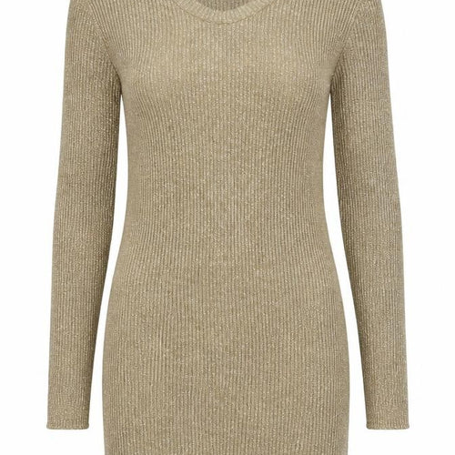 DM Womens Gold V-Neck Acrylic Pullover Jumper One Size