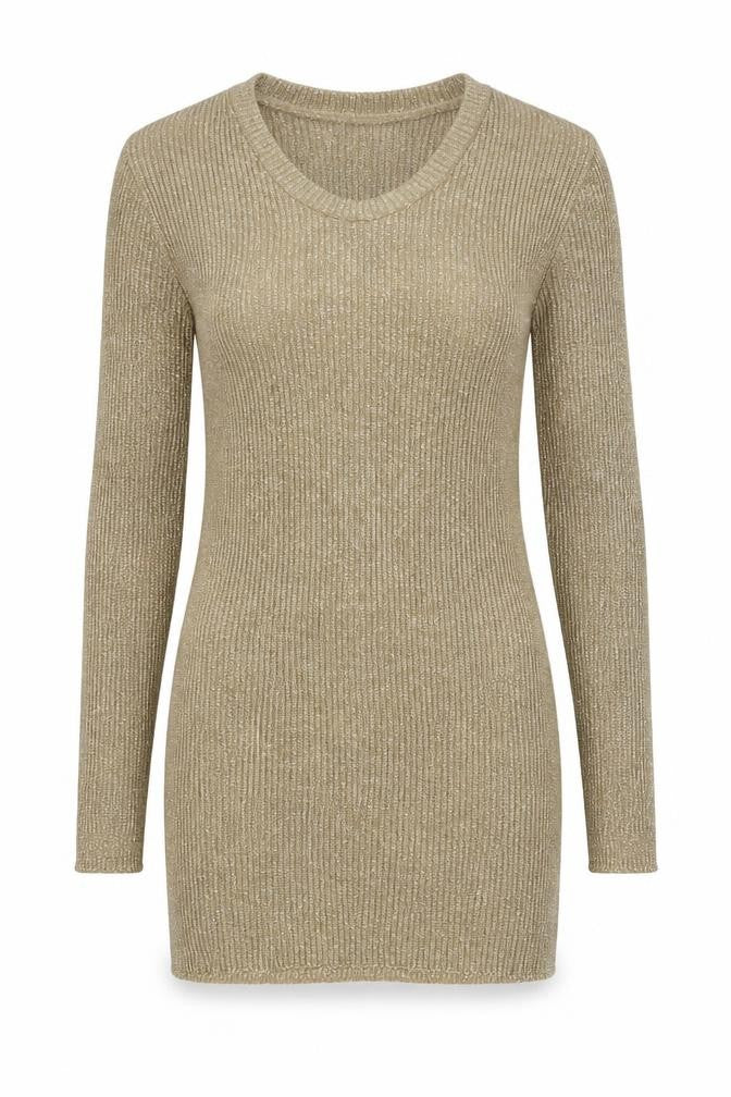 DM Womens Gold V-Neck Acrylic Pullover Jumper One Size