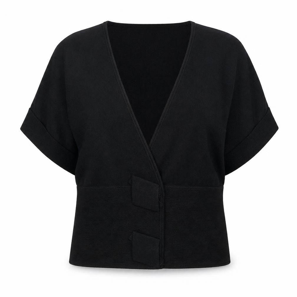 Front view of Coast women’s black v-neck viscose jumper, size S