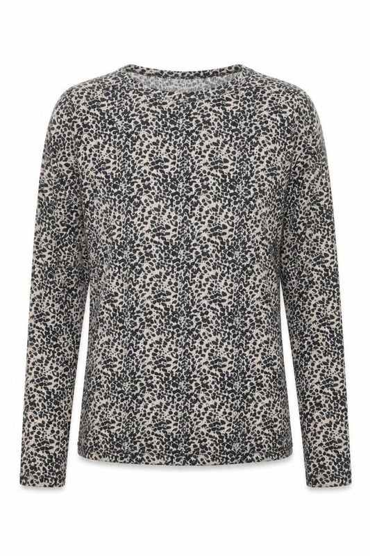Front view of Topshop women’s brown animal print polyester basic t-shirt, size UK 12, round neck - cheetah print