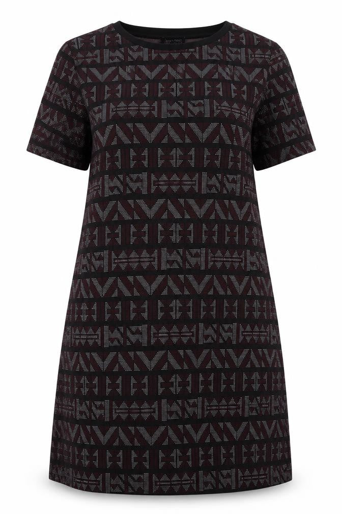 Front view of New Look women’s multicoloured geometric polyester a-line, size UK 14, round neck pullover