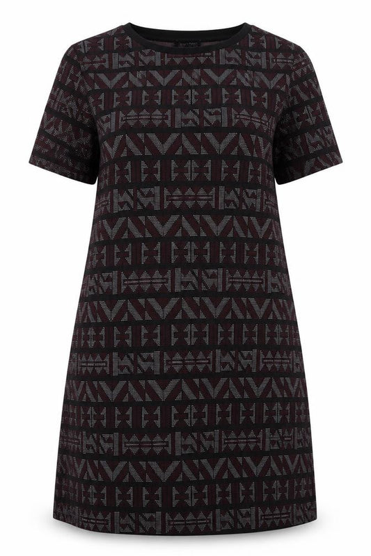 Front view of New Look women’s multicoloured geometric polyester a-line, size UK 14, round neck pullover