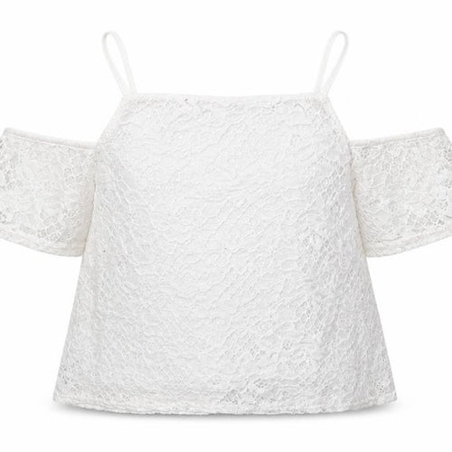 New Look Girls Ivory Nylon Pullover Blouse Size 12-13 Years Square Neck Pullover - Cold Shoulder
