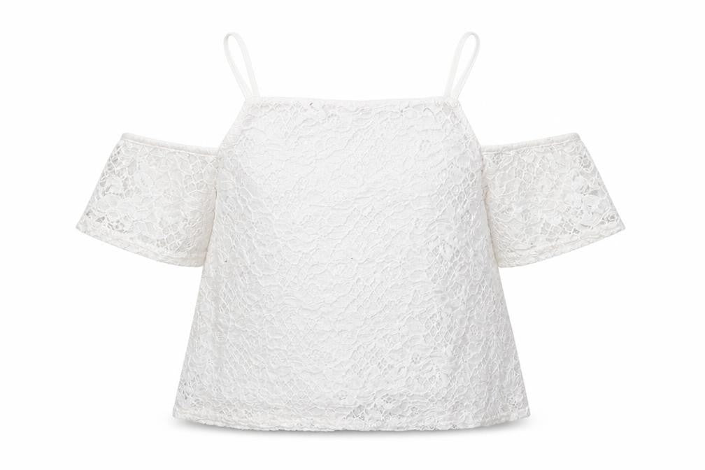 New Look Girls Ivory Nylon Pullover Blouse Size 12-13 Years Square Neck Pullover - Cold Shoulder