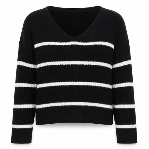 New Look Womens Black Scoop Neck Striped Acrylic Pullover Jumper Size S