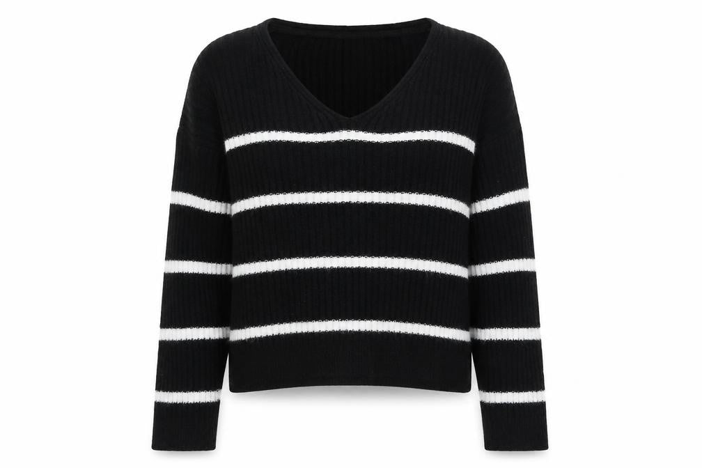 New Look Womens Black Scoop Neck Striped Acrylic Pullover Jumper Size S