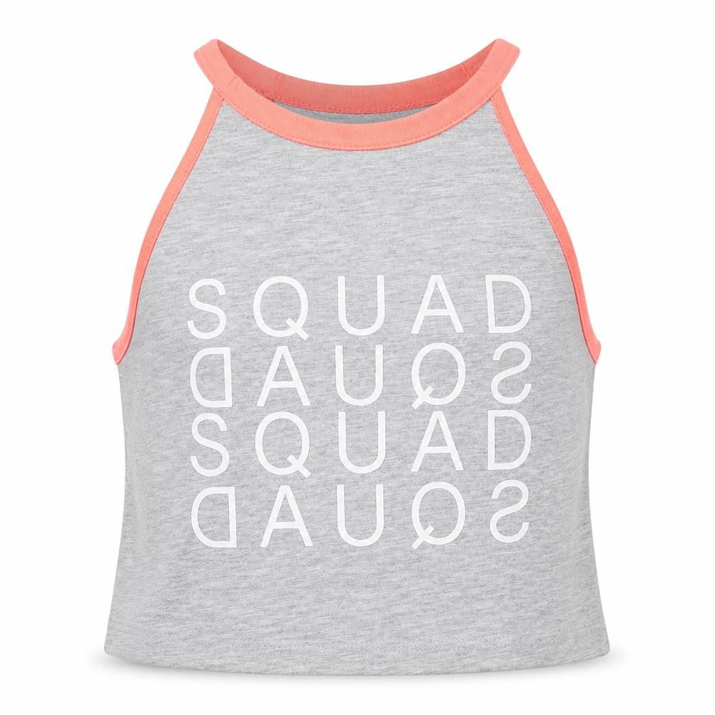 Front view of New Look girls’ grey polyester pullover tank, size 10-11, years round neck pullover - squad
