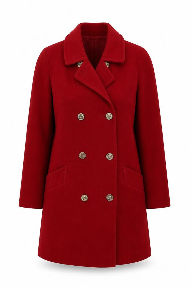 Front view of Astraka women’s red pea coat coat, size UK 10, button
