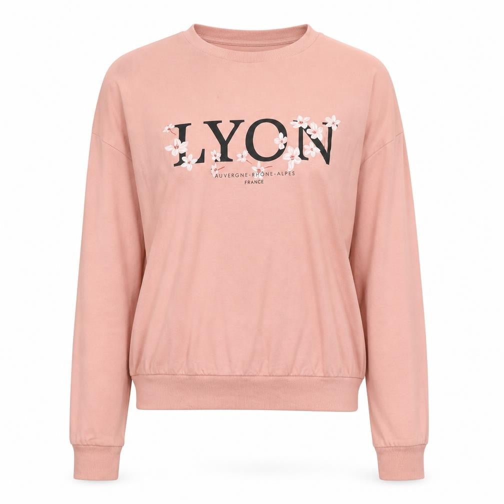 Front view of H&M women’s pink cotton pullover sweatshirt, size M, pullover - lyon