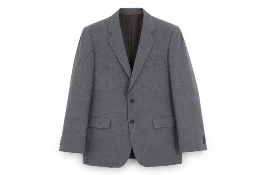 Front view of Trevira men’s grey polyester jacket suit jacket, size L, regular