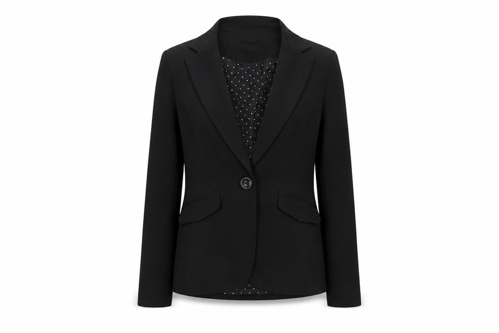 Front view of Dorothy Perkins women’s black polyester jacket blazer, size UK 8