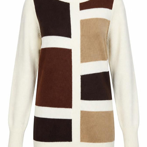 CI SONO Womens Beige Round Neck Geometric Acrylic Pullover Jumper Size M