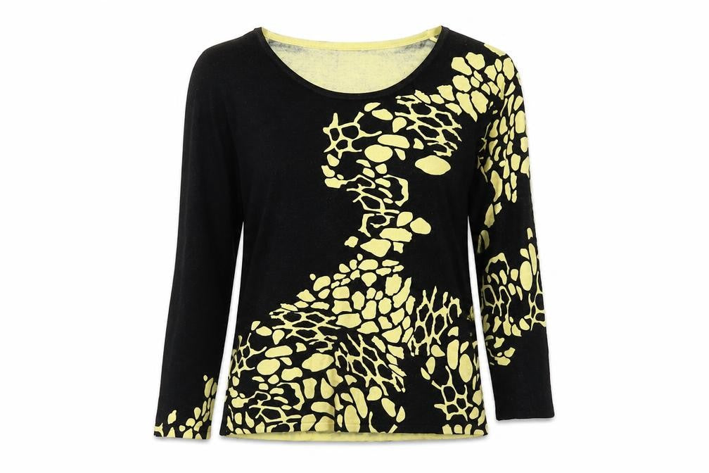Front view of Roman women’s black round neck geometric viscose jumper, size S