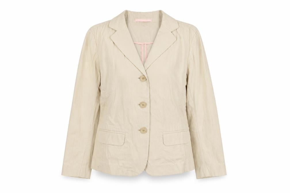 Front view of Gap women’s beige striped cotton jacket blazer, size S