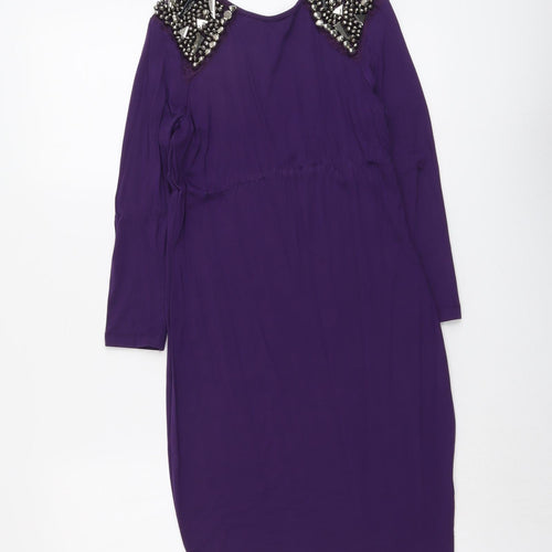 ASOS Womens Purple Viscose Pencil Dress Size 10 Round Neck Pullover