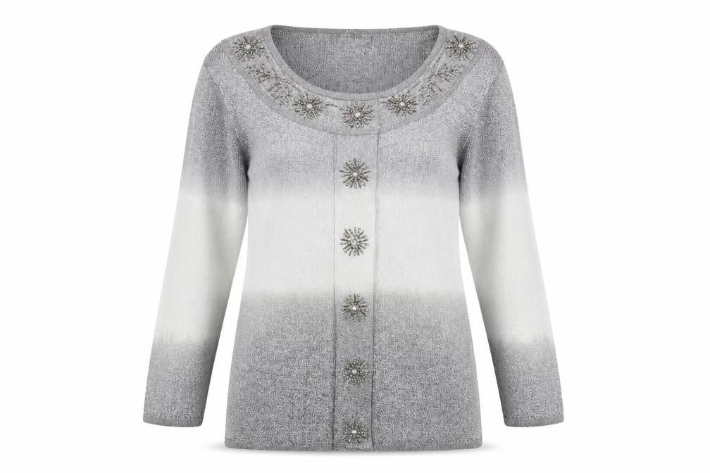 Front view of Sky Designs women’s silver round neck viscose jumper, size UK 8