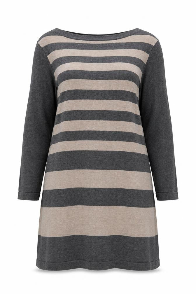 M&Co Womens Grey Boat Neck Striped Viscose Pullover Jumper Size 12