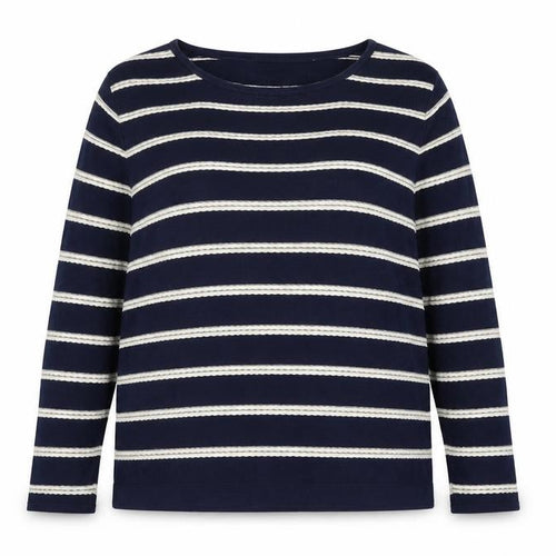 Bonmarché Womens Blue Round Neck Striped Cotton Pullover Jumper Size S