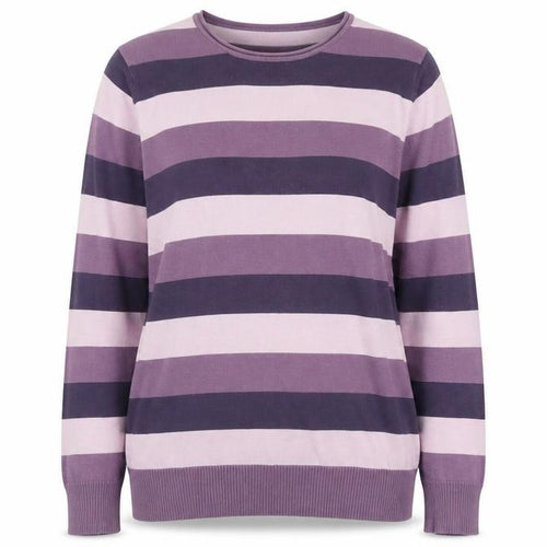 Biaggini Womens Purple Round Neck Striped Cotton Pullover Jumper Size M