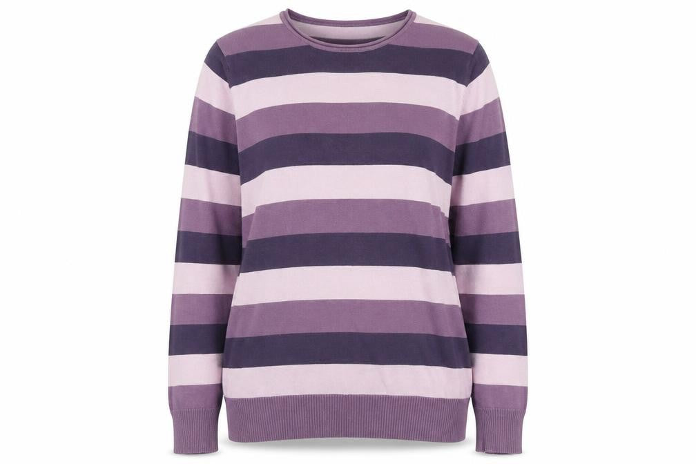 Biaggini Womens Purple Round Neck Striped Cotton Pullover Jumper Size M