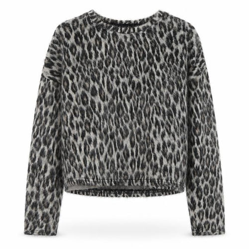 New Look Womens Grey Round Neck Animal Print Acrylic Pullover Jumper Size M - Leopard Print