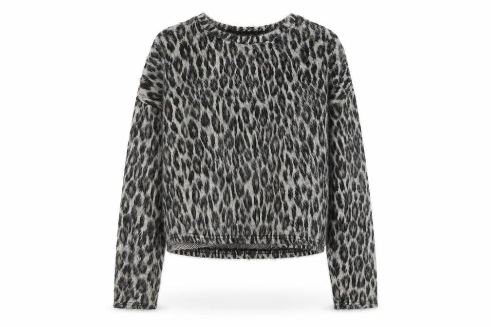 New Look Womens Grey Round Neck Animal Print Acrylic Pullover Jumper Size M - Leopard Print