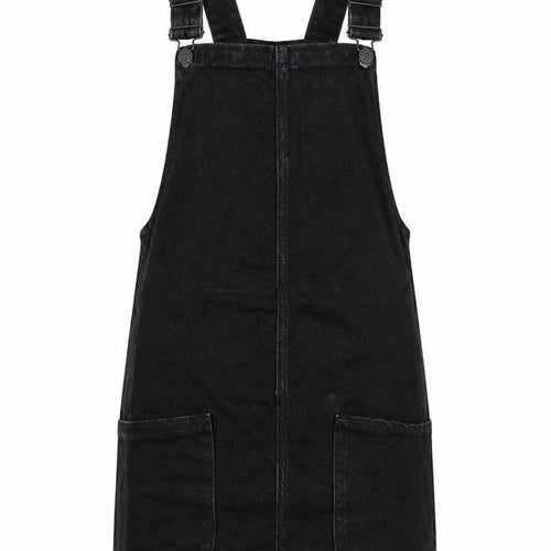 New Look Womens Black Cotton Pinafore/Dungaree Dress Size 6 Square Neck Buckle