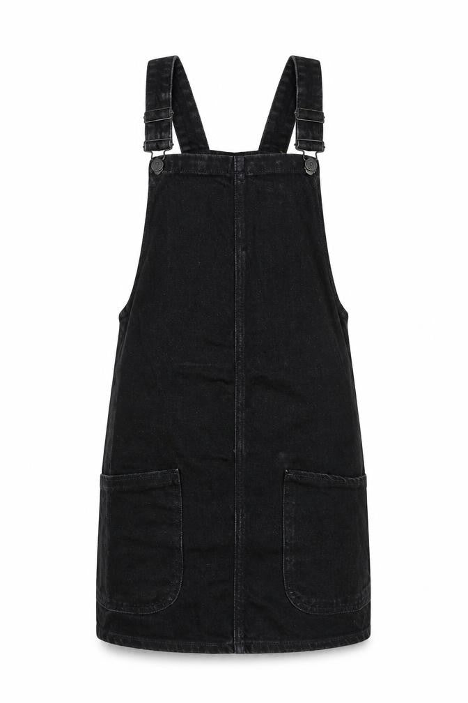New Look Womens Black Cotton Pinafore/Dungaree Dress Size 6 Square Neck Buckle