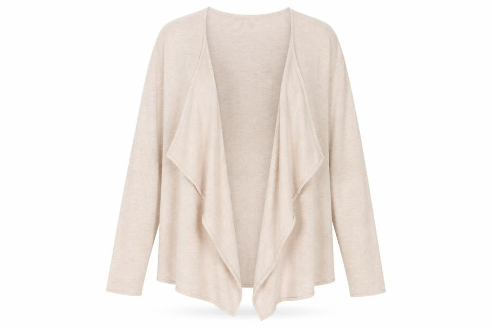 Front view of H&M women’s pink v-neck polyester cardigan jumper, size M