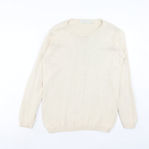 Holmes Womens Ivory Round Neck Cotton Pullover Jumper Size S