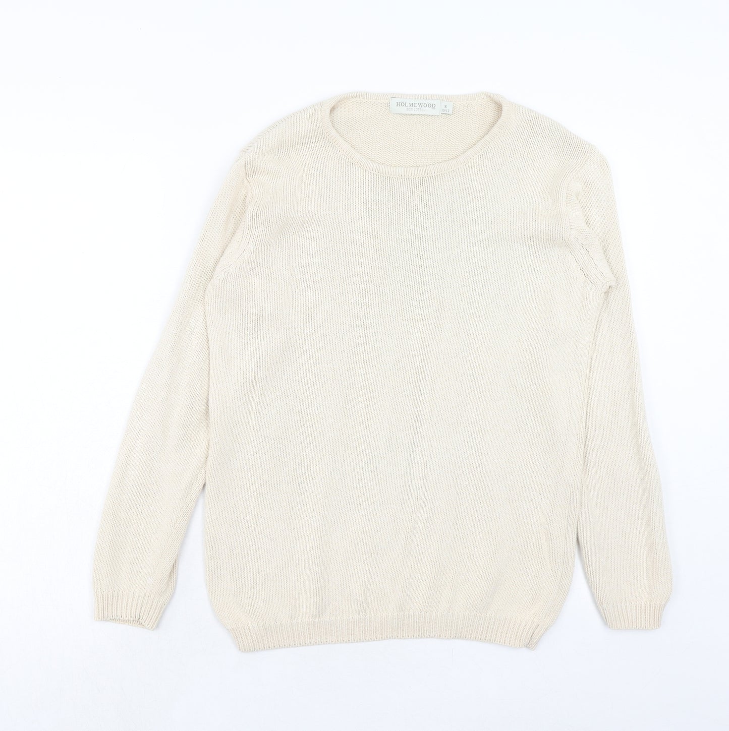 Holmes Womens Ivory Round Neck Cotton Pullover Jumper Size S