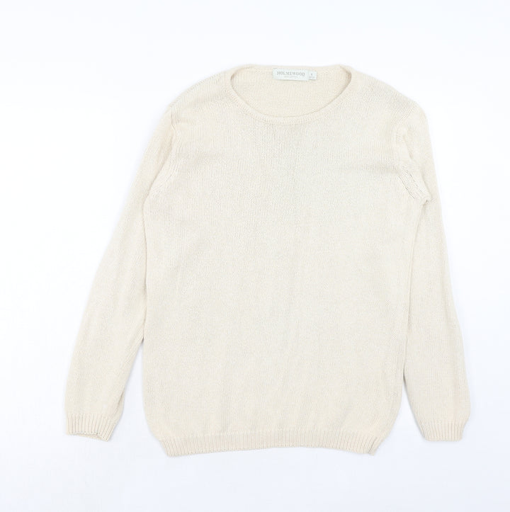 Holmes Womens Ivory Round Neck Cotton Pullover Jumper Size S