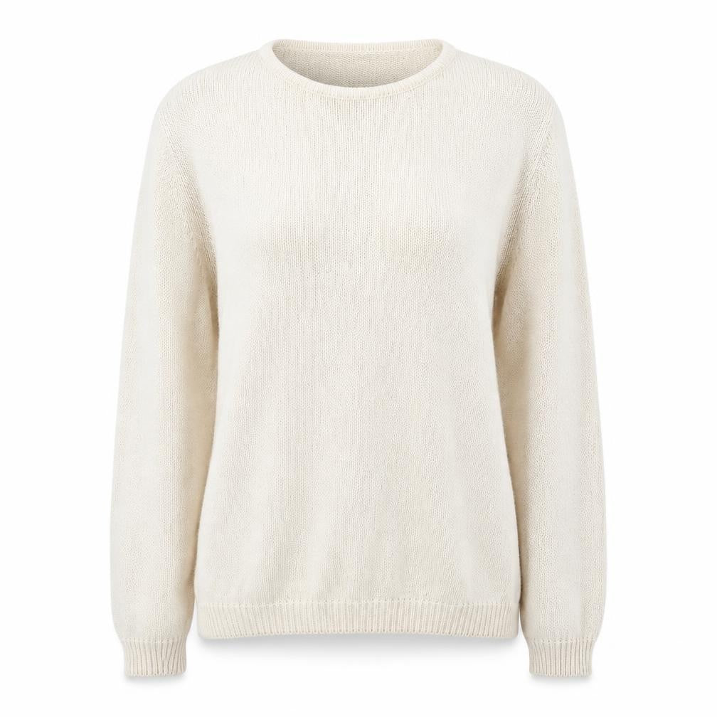 Front view of Holmes women’s ivory round neck cotton jumper, size S