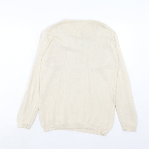 Holmes Womens Ivory Round Neck Cotton Pullover Jumper Size S